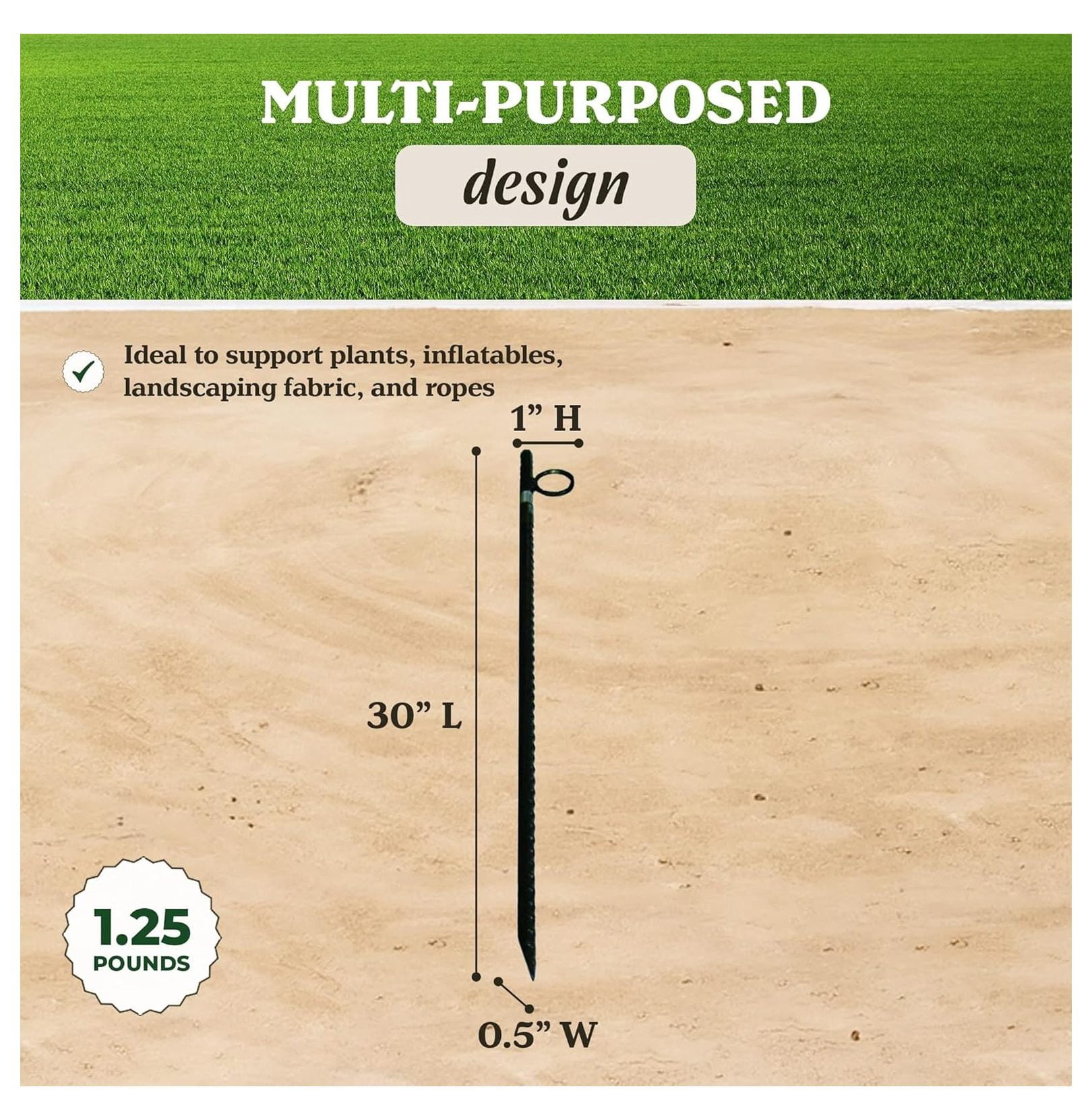 1/2" x 30" Stakes, Heavy-Duty Steel Ground Anchors with Loops for Tents, Tarps, Landscaping, Plants, and Outdoor Yard Support, 6 Pack