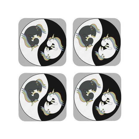 

Matuu Unicorn in Yoga for Cup Coasters Set of 4 Leather Coasters Desk Coasters for Office Measures 4” x 4”-Square