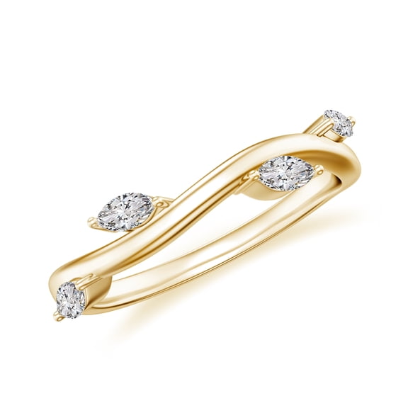 4x2mm Marquise Shaped Diamond Leaf Eternity Band in 925 Sterling Silver/ Yellow Gold Plated Vintage Promise Wedding Band Ring April Birthstone Jewelry, Ring Size 5
