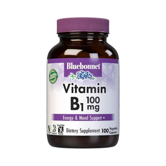 Bluebonnet Vitamin B1 100mg - Mood Support & Energy Vitamins* Thiamin HCl - 100 Caps