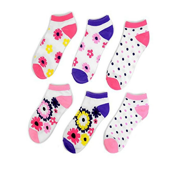 6 Pairs Pack Women's Colorful Flower Pattern Low Cut Socks