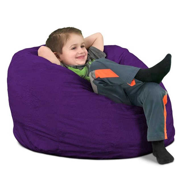 Ultimate Sack 30-Inch Kids Bean Bag Chair Oversized Foam Seat, Purple Suede Cover