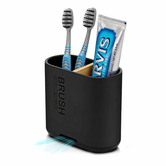 Toothbrush and Toothpaste Holder with Bamboo Divider, Bathroom Countertop Organizer, Detachable for Easy Cleaning, 2-Slot Electric Toothbrush Storage Caddy with Drainage