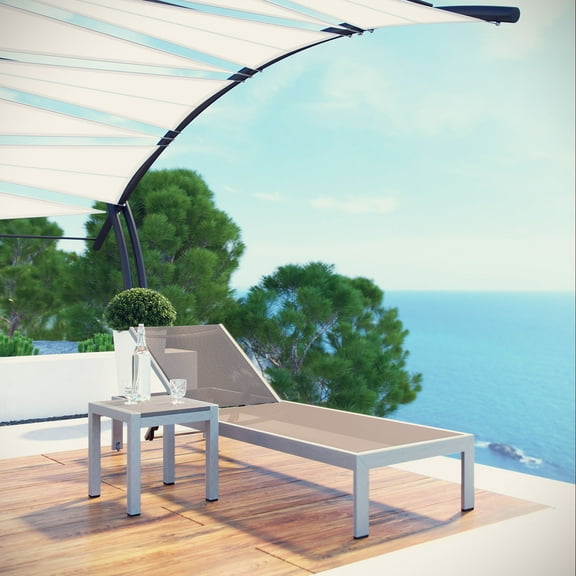 Modway Shore 2 Piece Outdoor Patio Aluminum Set in Silver Gray