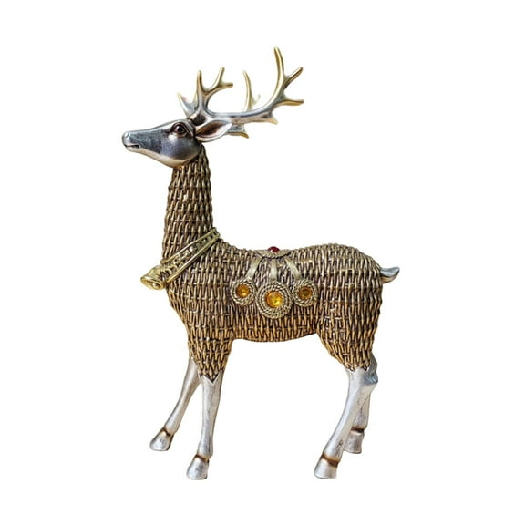 Baoblaze Deer Statues Reindeer Figurines Nordic Imitation Rattan Miniature Ornaments Deer Sculptures for Table Office Shelf Decor Gift standing