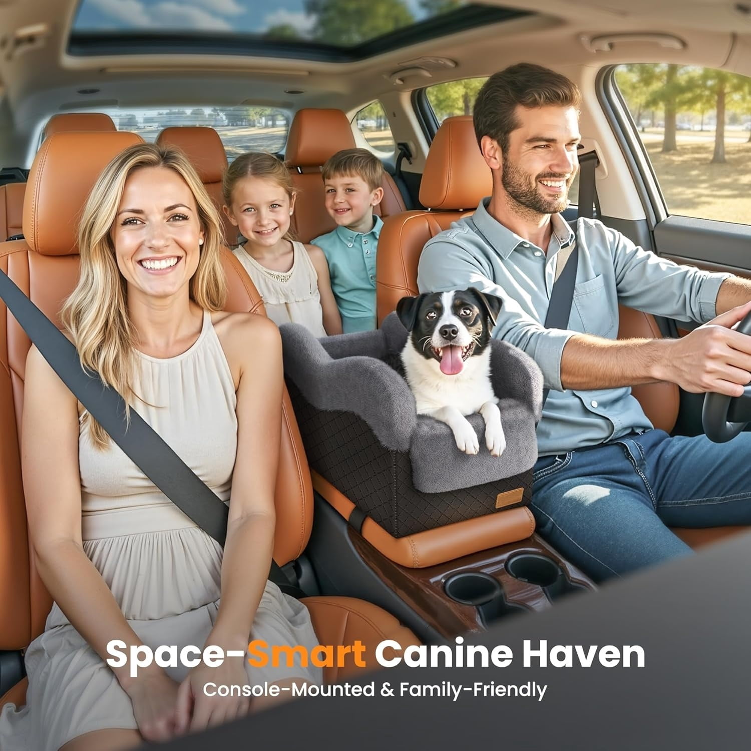 Portable Small Dog Seat for Car, Luxury Center Console Dog Car Seat Booster with ty Tethers