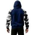 thumbnail image 5 of Men’s Pullover Hoodie Long Sleeve Camouflage Print Raglan Sleeve Drawstring Hooded Sweatshirt Kangaroo Pocket Casual Top Dark Blue L, 5 of 5