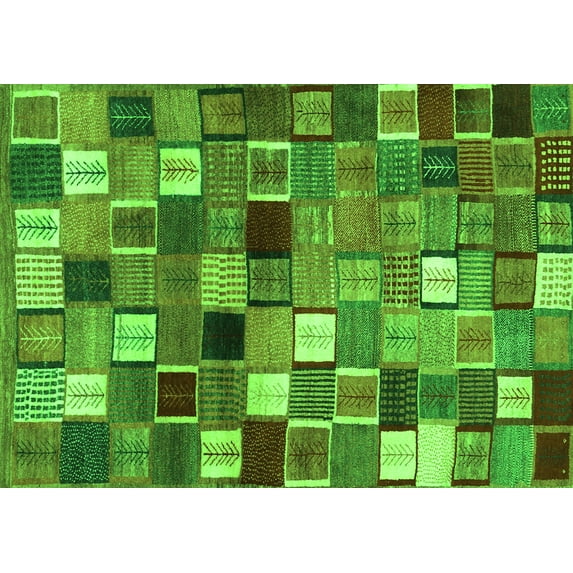 Ahgly Company Indoor Rectangle Abstract Green Contemporary Area Rugs, 4' x 6'