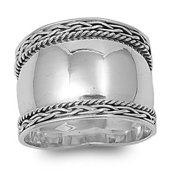Sterling Silver Women's Wide Bali Rope Ring Promise Band 17mm 925 Jewelry Female Male Unisex Size 11