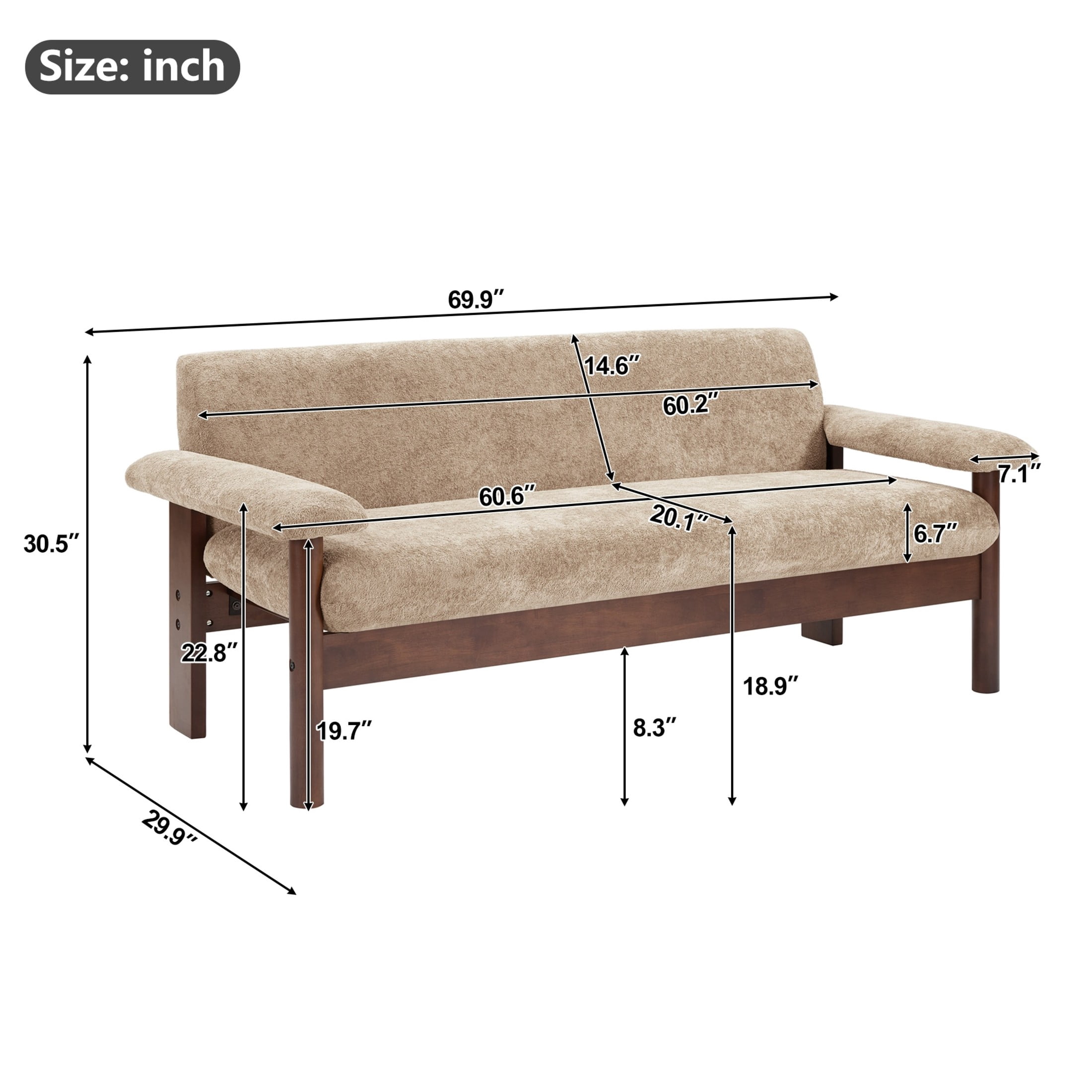 Christopher Knight Home 70" Modern Sofa, Chenille Upholstered Couch with Pillow Top Arms, Light Brown