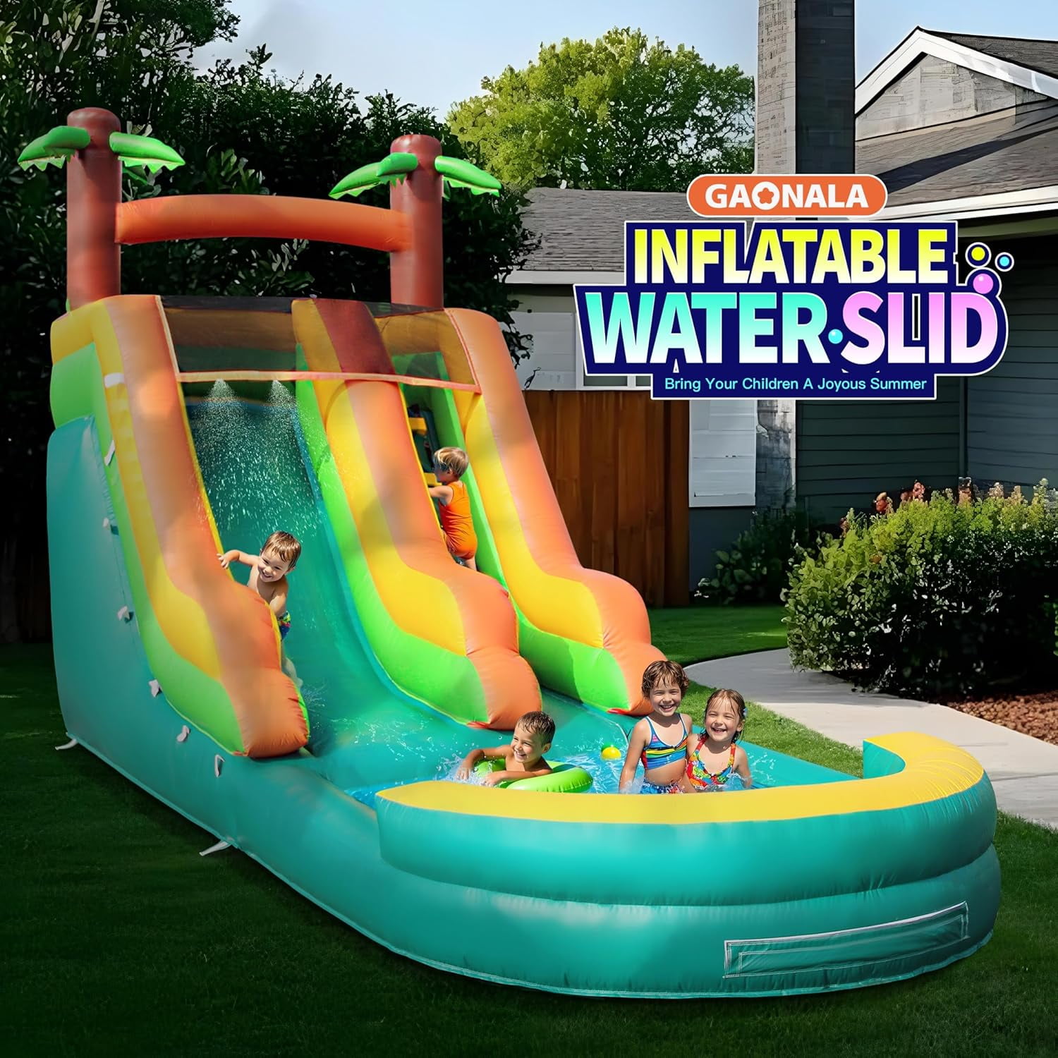 Esheno Adult Inflatable Water Slide with Double Slides 26.2 ft Large Swimming Pool Center PVC Commercial Grade 950W Blower Wet Dry Use