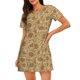 thumbnail image 1 of Easygdp Brown Flowers Camisón de manga corta para mujer, informal, estampado, 1 of 6