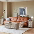 thumbnail image 5 of LELELINKY Grey Oak farmhouse 3 drawer Nightstand Rustic Bedside Table End Tables for Bedroom, Living Room, 5 of 8
