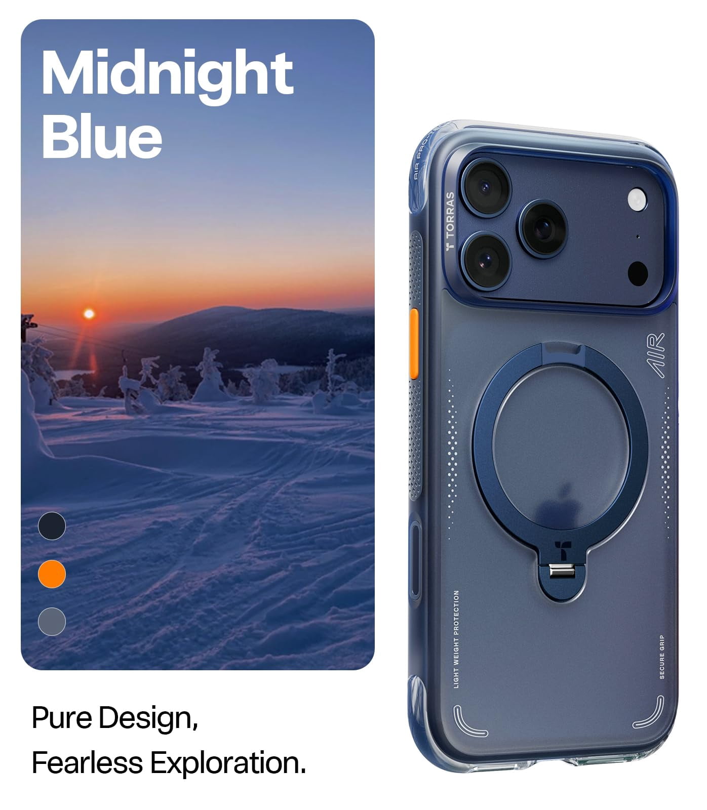 TORRAS Flagship Q3 Air for iPhone 17 Pro Max Case,Visible Airbag Drop Protection,Hardcore Air Cushion Tech ,Mil-Grade Protection,Fit for MagSafe,360 Rotating Stand Case ,6.9",Midnight Blue