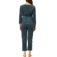 thumbnail image 3 of Allegra K Women's Pajama Sets V Neck with Belt Tie Long Sleeve Sleepwear Soft Female Night Suit Lounge Sets, 3 of 6
