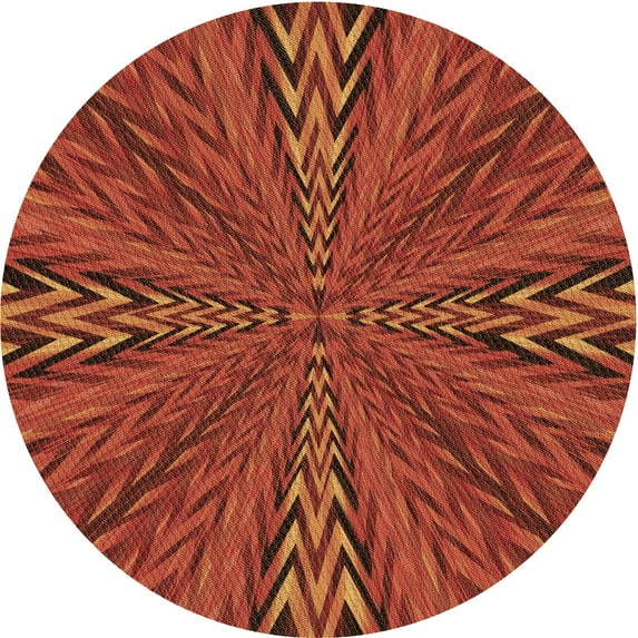 Ahgly Company Indoor Round Patterned Orange Red Orange Area Rugs, 3' Round