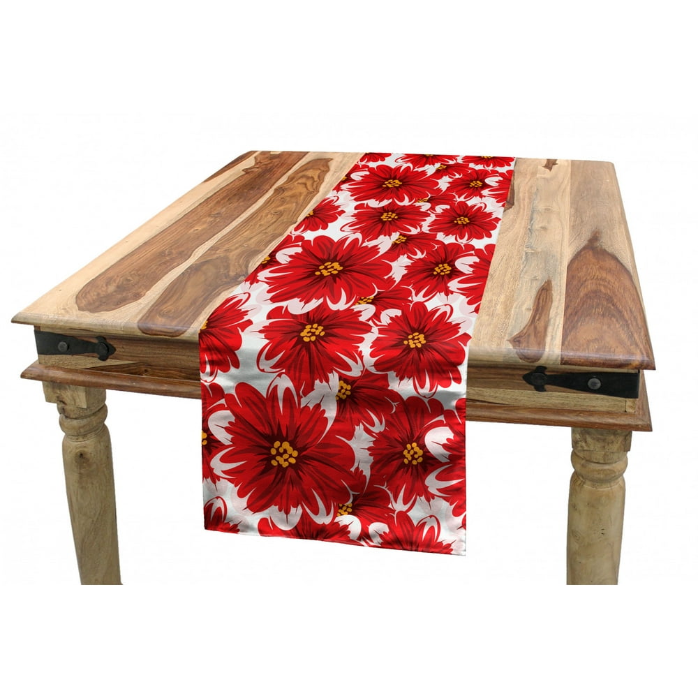 Flower Table Runner, Blossoming Nature Themed Fresh Seasonal Romantic