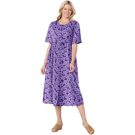 Woman Within Plus Size Short-Sleeve Button-Front Pocket Dress (Petite Available)