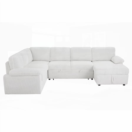Modular Storage Sectional Sofa Couch for Home, Office & Living Room - Corduroy Upholstered Deep Seat & Free L/U Shape Convertible Sleeper Sofabed