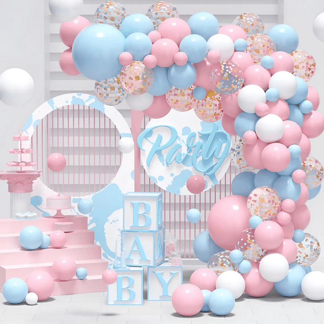 Decoracion Globos Cumpleaños Para Fiesta Azul Rosa Guirnalda Xtellar multicolor