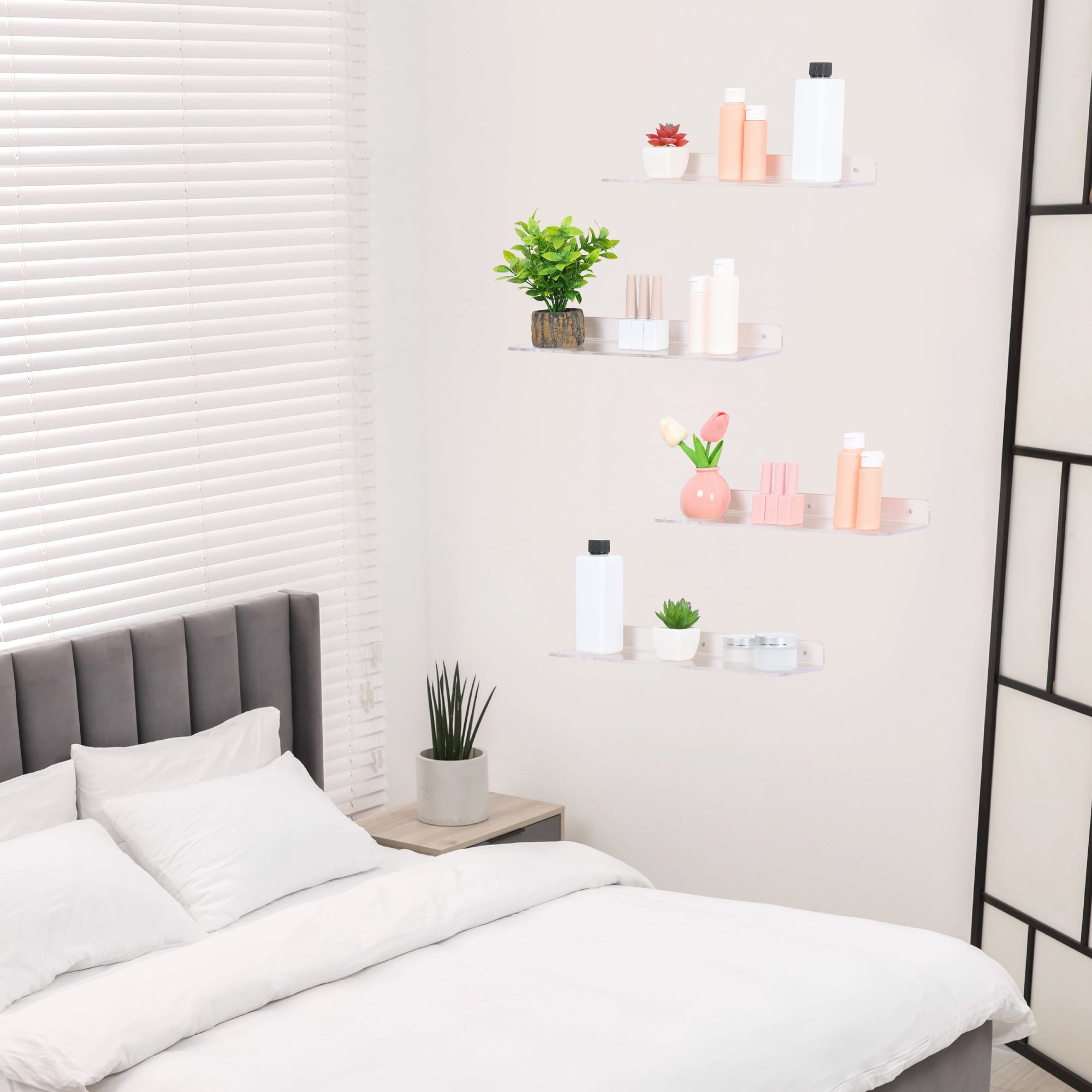 Unique Bargains Clear Acrylic Floating Shelves for Wall Bedroom Storage and Organization 15.7" x 3.9" x 2" 4
