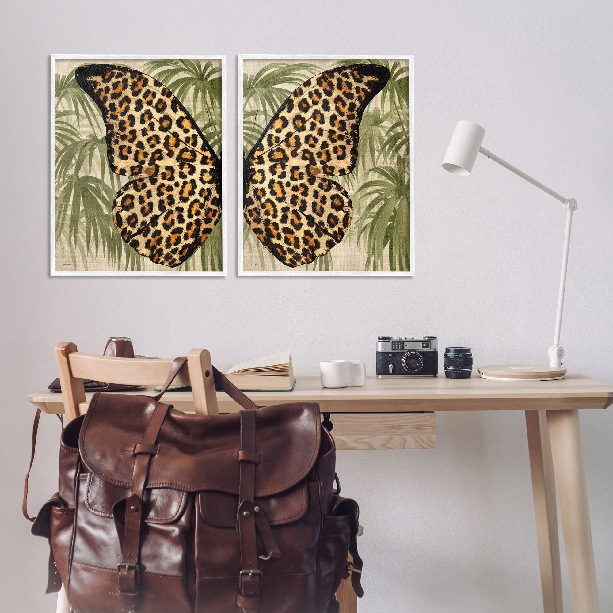 Stupell Industries Cheetah Butterfly Wings Animals & Insects Painting White Framed Art Print Wall Art, 24 x 30, Set of 2
