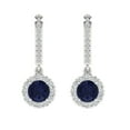 thumbnail image 3 of 2.23Ct Round Cut Halo Drop Dangle Blue Sapphire 14K White Solid Solid Gold Everyday Dainty Earrings Lever Back, 3 of 7