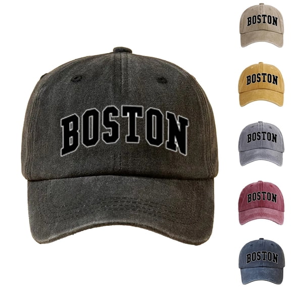 Boston Dad Hat, Cotton Baseball Cap, Adjustable Metal Buckle, Unisex
