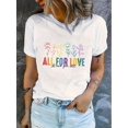 thumbnail image 1 of Camiseta de manga corta para mujer transpirable Moda de veranoWomen'S Floral Print T-Shirt - Casual Crew Neck Short Sleeve Tee with "All for Love" Slogan, Polyester Knit Fabric, Medium Stretch, 180g, 1 of 7