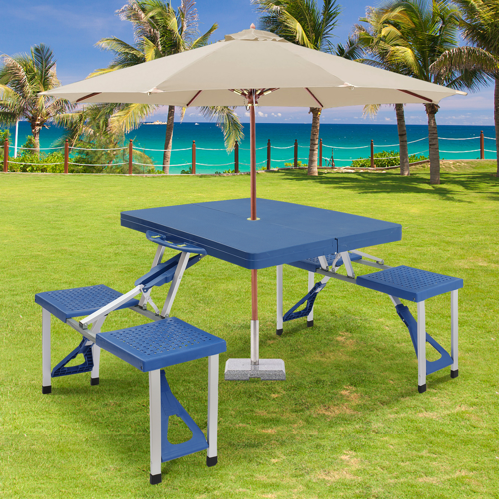 Folding Picnic Table, Outdoor Table and Chair Set with 4 Seaters and 220lbs Weight Capacity for Travel Patio Lawn Garden - image 2 of 10