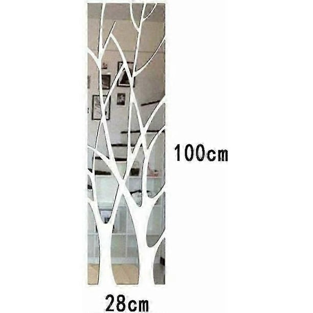 3D Mirror Acrylic Wall Sticker,Branch Pattern,Removable Mirror Sticker for Bedroom Living Room Decoration,100*28cmSilver