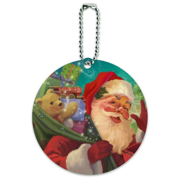Christmas Holiday Jolly Happy Santa Claus Round Luggage ID Tag Card Suitcase Carry-On