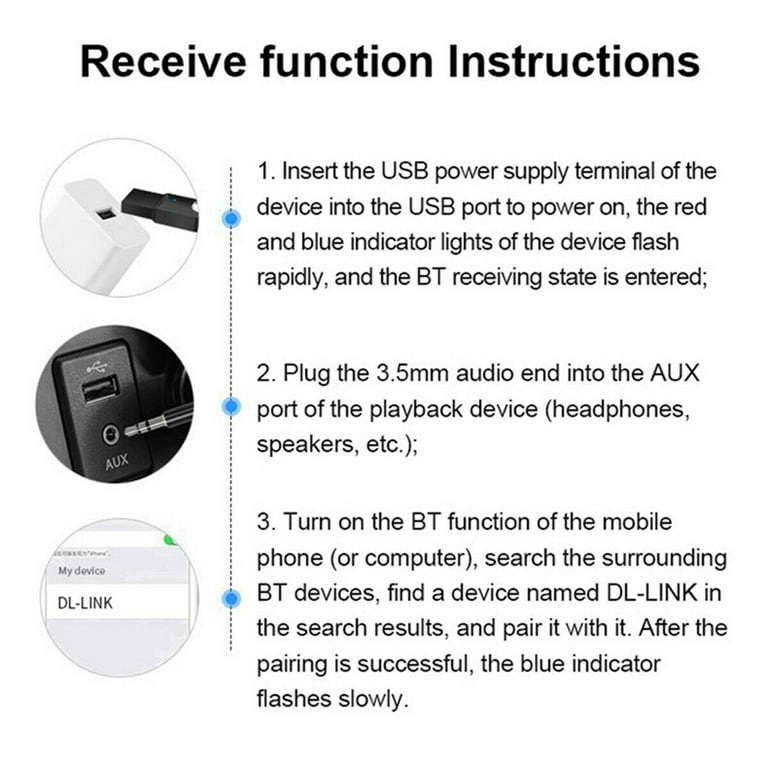 Receptor Bluetooth BT USB Cable Auxiliar Audio Mini Jack 3.5mm
