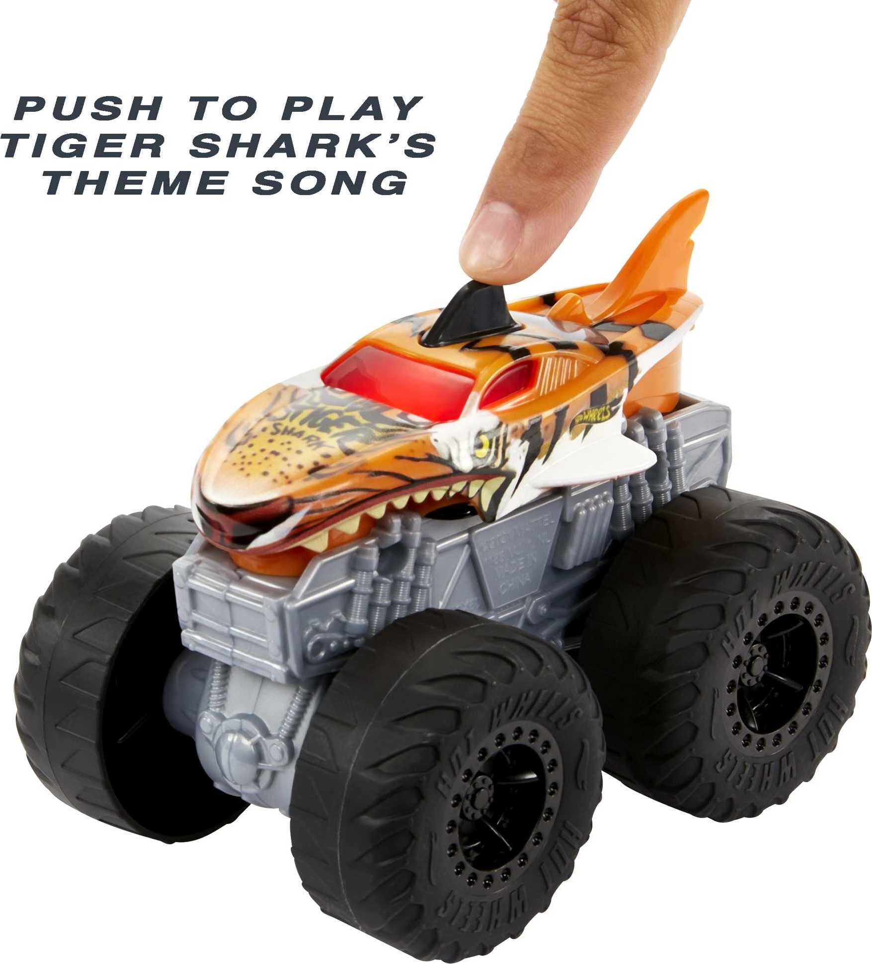 Hot Wheels Monster Trucks Roarin' Wreckers, 1:43 Scale Tiger Shark Toy Truck with Lights & Sounds