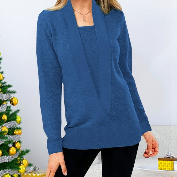Lilgiuy Fashion Women Winter Solid Long Sleeve Pullove V-Neck Casual Sweater Tops for Women Trendy Going Out