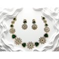 thumbnail image 2 of South Indian Bollywood Victorian & Floral Design Green & White Kemp Stone Gold-Plated Matte Finish Choker Necklace Set with Drop Earrings – Bridal Jewelry by Haya Jewel., 2 of 7