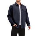 thumbnail image 5 of INSPIRE CHIC Men's Long Sleeve Button Down Solid Color Pocket Casual Shirt L Navy Blue, 5 of 6