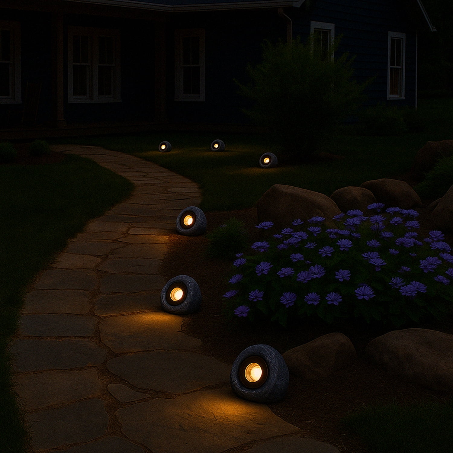 6 Pack 5CCT LED Outdoor Spotlight, 12-24V AC/DC, 5W Low Voltage Outdoor Landscape Spotlights for Garden & Yard, Round Stone Light, IP65 Weatherproof, Dark Gray
