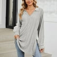 thumbnail image 6 of XFLWAM Long Sleeve Shirts for Women Lightweight V Neck Tunic Tops Ribbed Knit Loose Fit Fall Sweatshirt Casual Side Slit Pullover Shirts Gray M, 6 of 8