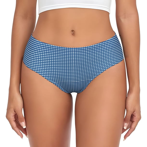 Fotbe Blue Gingham Calzones Estampados para Mujer – Ropa Interior de Algodón, Cómoda, Suave y Elástica-Medium