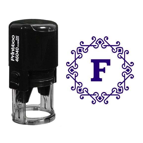 Printtoo Office Stationary Octagon Celtic Swirl Frame F Alphabet Monogram R-40 Self Inking Rubber Stamp-Violet