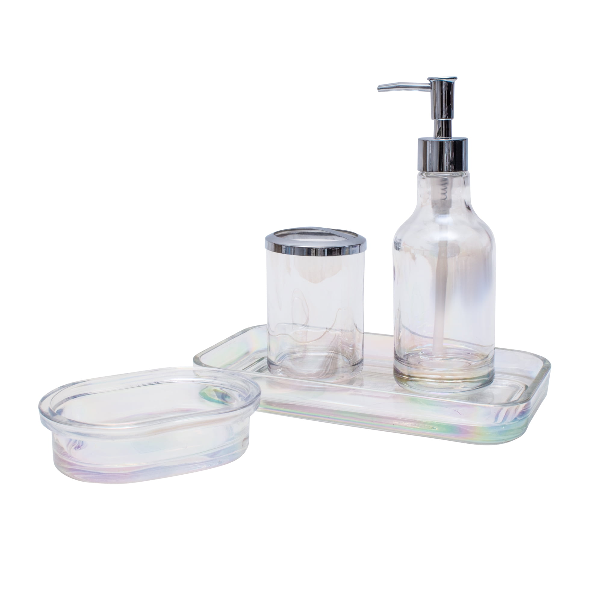 Splash Home 4 Piece Bathroom Glass Accessory Set, Soap & Lotion