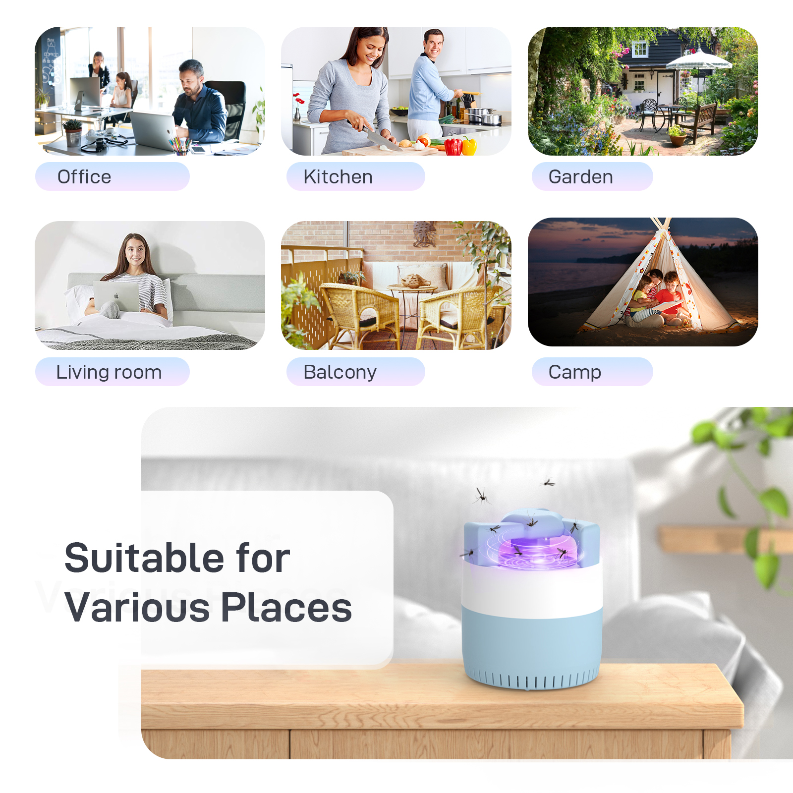 Thehomeuse Bug Zapper, Insect Trap indoor, Electric Mosquito Killer, USB Powered Non-Toxic Pest Control for Home, Capming, Blue