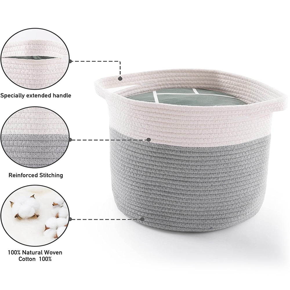 A*Homeist Small Cotton Rope Storage Baskets 9.4x7" for Storage Gray Baskets Rope Bins, Set of 2 (Gray)