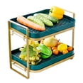 thumbnail image 3 of Estante de secado de tazas y tazones de 2 niveles con bandeja de drenaje para almacenamiento en la cocina, color verde dorado, 3 of 8