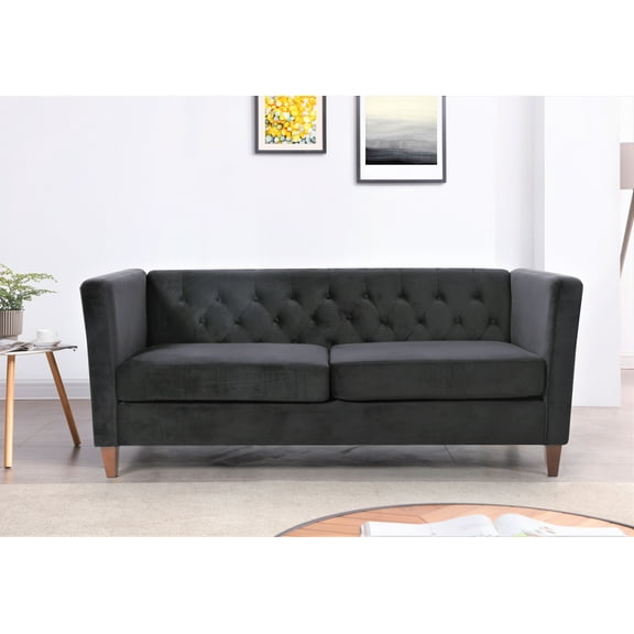 Uspridefurniture Lisette 73.3'' Velvet Square Arm Sofa,Black