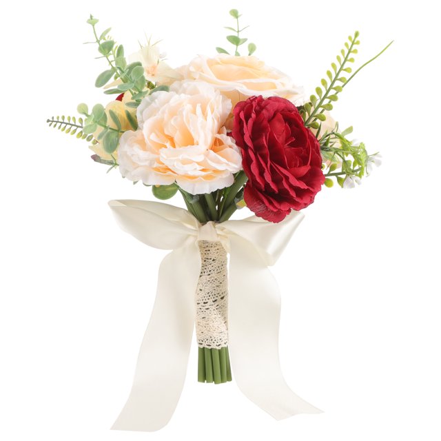 KAKOWELY Ramo de rosas artificiales de mano para decoración de bodas, ramo de novia, ramo de rosas falsas realistas