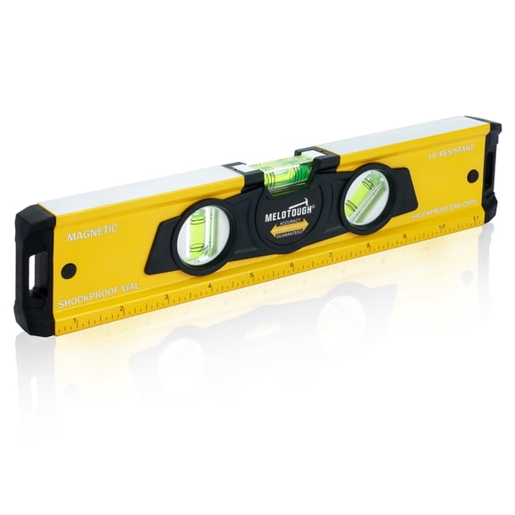MELOTOUGH 12 Inch Torpedo Level Magnetic,Small Leveler Tool,Aluminum Level with Inch Scale,45°/90°/180°Vial Bubble Level(Yellow)