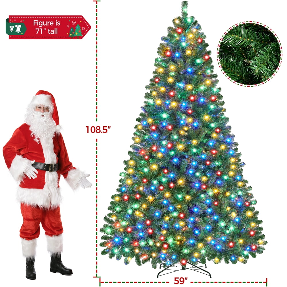 Alden Design 9ft Pre-lit Flocked Artificial Christmas Tree with Foldable Stand, Green