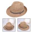 thumbnail image 5 of Wide Hat Panama Sunhat Women Girls Beach Straw Fedora Hat for Camping Outdoor Hiking Holiday Vacation , Khaki, 5 of 8